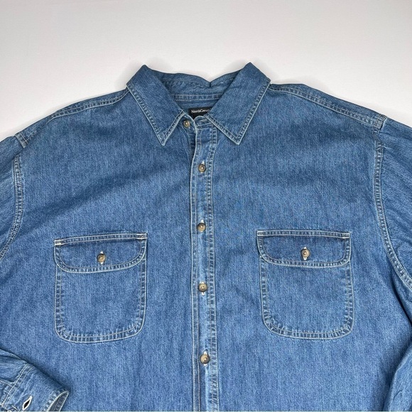Northcrest Denim Shirt Button Long Sleeve Vintage Blue Western Work Outdoor XXLT - Picture 3 of 12
